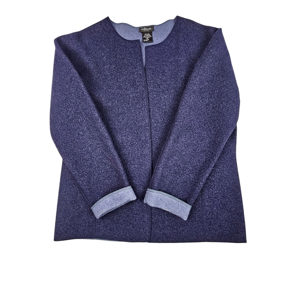 Willie Smith Petite Blue 2-Tone Open Front Wool Stretch Cardigan Size PL - Picture 2 of 10